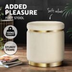 Artiss Ottoman Foot Stool Round Velvet Cream - Image 3
