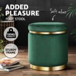 Artiss Ottoman Foot Stool Round Velvet Green - Image 3