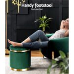 Artiss Ottoman Foot Stool Round Velvet Green - Image 4