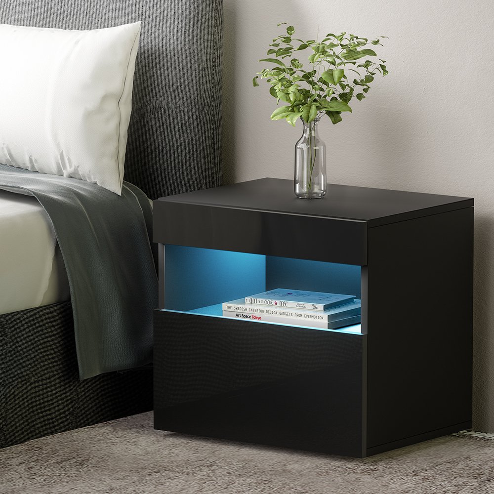 FUR-R-BS-LED-04-BK-39597-06 Artiss Bedside Table LED - HERES Black - Image 1