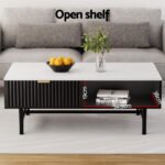 Artiss Coffee Table Drawer Storage Shelf Black - Image 4