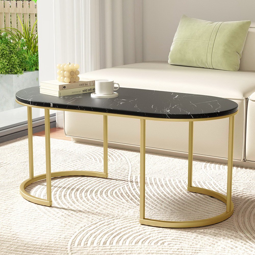FUR-S-COF09-MB-BK-187640-06 Artiss Coffee Table Marble Effect Black - Image 1
