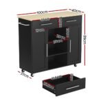 Artiss Kitchen Island Trolley Rolling Serving Cart Storage Drawer Cabinet 100cm Black - Image 3