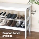 Artiss Shoe Rack Cabinet Bamboo Bench 10 Paris White - Image 5