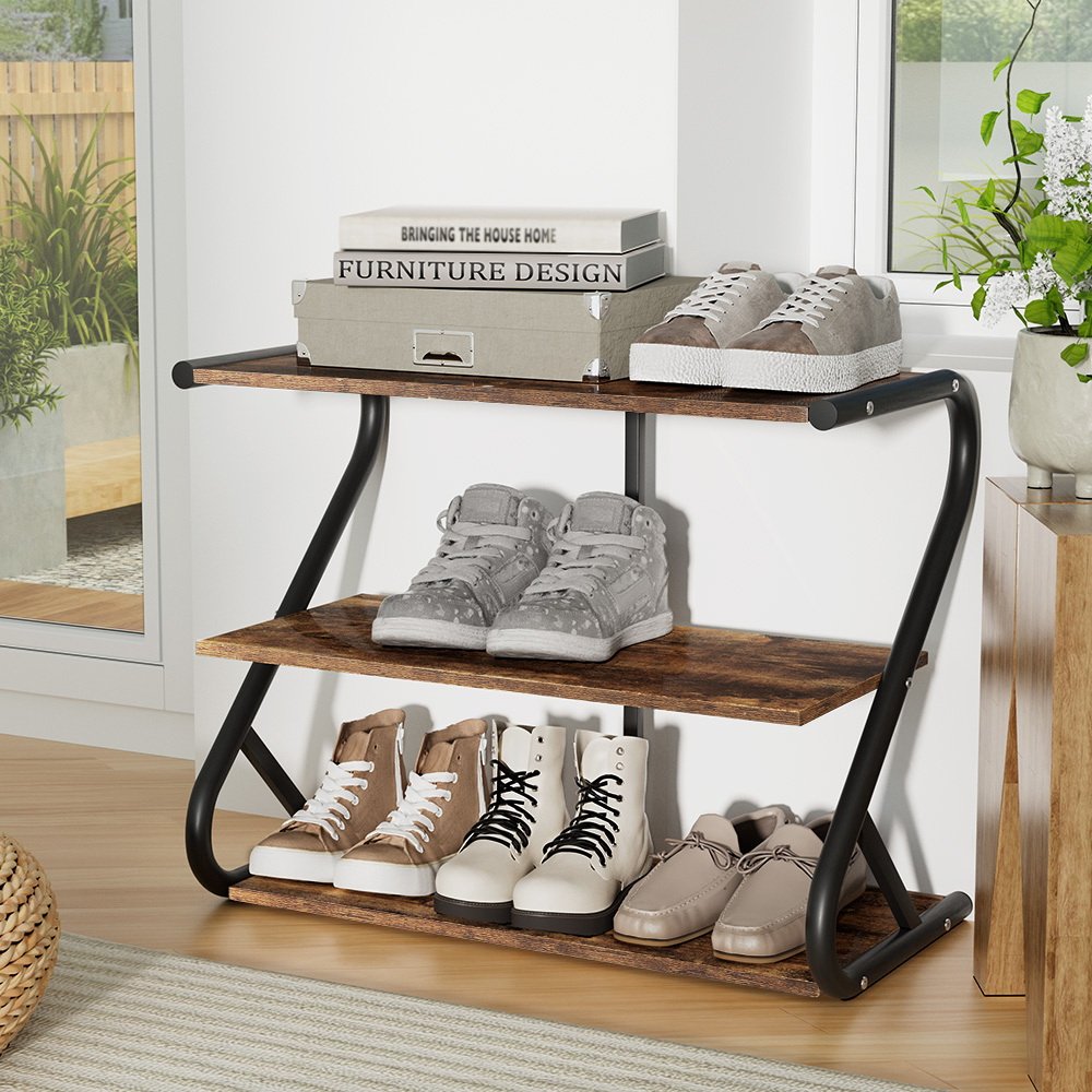 FUR-S-SR01-WD-91844-04 Artiss Shoe Rack Cabinet Shoe Storage Stand 3 Tiers Black - Image 1