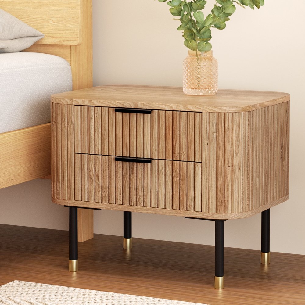 FUR-U-BS-02-WD-194973-06 Artiss Bedside Table 2 Drawers Paulownia Wood Pine - Image 1