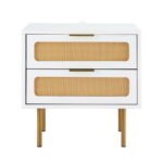 Artiss Rattan Bedside Table 2 Drawers Pine - Image 3