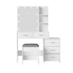 Artiss Dressing Table Set Stool 10 LED Bulbs White Dale - Image 3