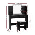 Artiss Dressing Table Set Stool 10 Led Bulbs Black Dulcea - Image 4