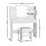 Artiss Dressing Table Set Stool 10 Led Bulbs White Dulcea - Image 2