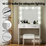 Artiss Dressing Table Vanity Desk Set Stool 10 Led Bulbs White - Image 7