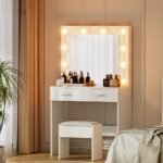 Artiss Dressing Table Vanity Desk Set Stool 10 Led Bulbs White - Image 8