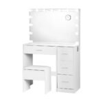 Artiss Dressing Table Set Stool 15 Led Bulbs White Darcy - Image 4