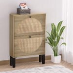 Artiss Shoe Rack Cabinet 2 Drawers Rattan 6 Pairs