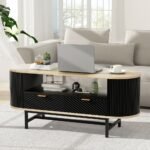 Artiss Coffee Table Drawer Shelf Wood&Black - Image 7