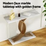 Artiss Console Table Marble Effect White&Gold - Image 5