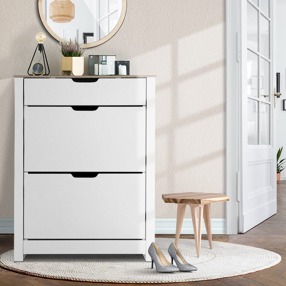 FURNI-E-JACO-SHOE-WHWD-18051-08 Artiss Shoe Rack Cabinet 16 Pairs White Ana - Image 1