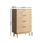 Artiss 4 Chest of Drawers Rattan Tallboy Pine - BRIONY - Image 4
