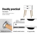 Artiss Bedside Table 2 Drawers - BODIE White - Image 4
