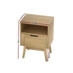 Artiss Rattan Bedside Table 1 Drawer with Shelf - REI Oak - Image 2