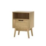 Artiss Rattan Bedside Table 1 Drawer with Shelf - REI Oak - Image 7