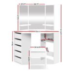 Artiss Dressing Table Stool Set Corner 5 Drawers White - Image 4