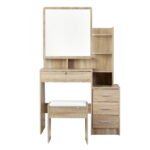 Artiss Dressing Table Stool Set 4 Drawers Oak - Image 5