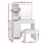 Artiss Dressing Table Set Stool 10 Led Bulbs White Dylan - Image 3