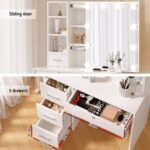 Artiss Dressing Table Set Stool 10 Led Bulbs White Dylan - Image 7