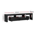Artiss TV Cabinet Entertainment Unit Stand RGB LED Gloss Furniture 200cm Black - Image 4