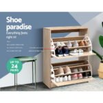 Artiss Shoe Rack Cabinet 24 Pairs 3-tier Wood Nina - Image 6