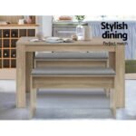 Artiss Dining Bench Upholstery Seat Wooden Chair Oak 90cm - Image 3