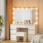 Artiss Dressing Table Vanity Desk Set Stool 12 Led Bulbs White - Image 7