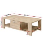 Artiss Coffee Table 1 Drawer Oak Maxi - Image 2