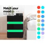Artiss Bedside Table LED 3 Drawers - LUMI Black - Image 5