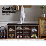 Artiss Shoe Rack Cabinet Bench 10 Cubes - Walnut - Image 3
