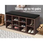 Artiss Shoe Rack Cabinet Bench 10 Cubes - Walnut - Image 4