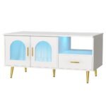 Artiss LED Coffee Table Shelf Drawer Storage White - Image 8