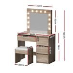 Artiss Dressing Table Set Stool 12 Led Bulbs Wood - Image 3