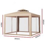 Instahut Gazebo Marquee 3m Outdoor Event Tent Camping Party Mesh Wall Canopy Brown - Image 2