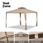 Instahut Gazebo Marquee 3m Outdoor Event Tent Camping Party Mesh Wall Canopy Brown - Image 6