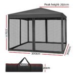 Instahut Gazebo Pop Up Marquee 3x3m Wedding Party Outdoor Camping Tent Canopy Shade Mesh Wall Grey - Image 2