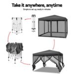 Instahut Gazebo Pop Up Marquee 3x3m Wedding Party Outdoor Camping Tent Canopy Shade Mesh Wall Grey - Image 4