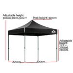 Instahut Gazebo Pop Up Marquee 3x3m Folding Tent Wedding Outdoor Camping Canopy Gazebos Shade Black - Image 2