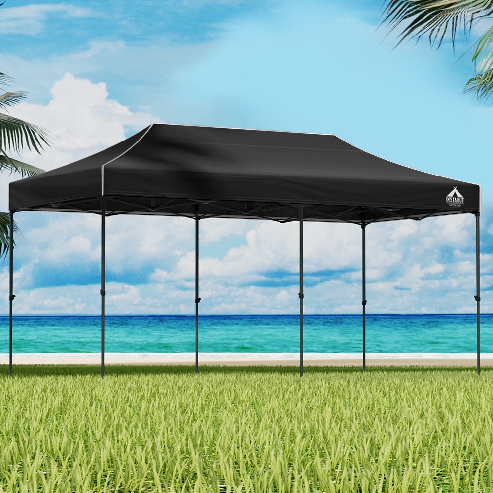 GAZEBO-T-3X6-F-BK-4365-07 Instahut Gazebo Pop Up Marquee 3x6 Folding Tent Wedding 500D Camping Black - Image 1