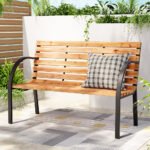 Gardeon Outdoor Garden Bench Seat 120cm Wooden Steel 2 Seater Patio Furniture Natural - Image 7