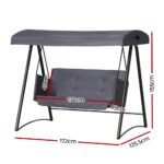 Gardeon Outdoor Swing Chair Garden Bench Furniture Canopy 3 Seater Rattan Grey - Image 2