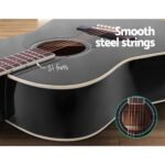 Alpha 41 Inch Acoustic Guitar Wooden Body Steel String Dreadnought Black - Image 4