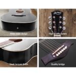 Alpha 41 Inch Acoustic Guitar Wooden Body Steel String Dreadnought Black - Image 5