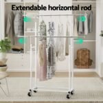 Artiss Clothes Rack Double Rod Airer Rail Coat Stand Adjustable Hanger - Image 4